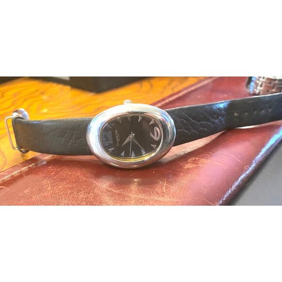 Women's Kenneth Cole New York Watch, Silver Tone with Black Leather Band and Fac - Picture 2 of 4